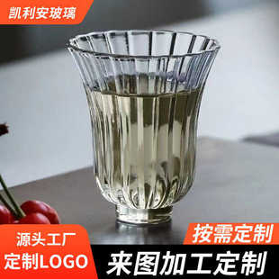 花瓣杯锤纹透明玻璃品茗杯主人杯办公室家用功夫茶杯茶具批发 日式