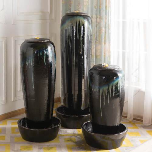 景德镇陶瓷流水摆件循环水办公室装饰庭院瀑布景观落地鱼池装饰品