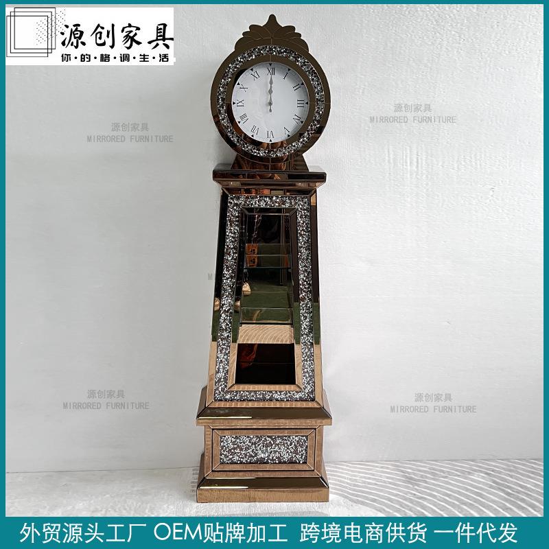 欧式复古落地钟 手工轻奢玻璃水晶镜面座钟 客厅 酒店 书房立钟
