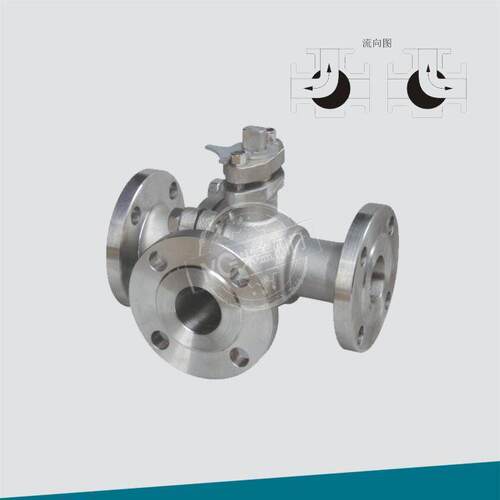 不锈钢L型三通法兰球阀Q44F三通两密封AB流向换向阀手动压盖式