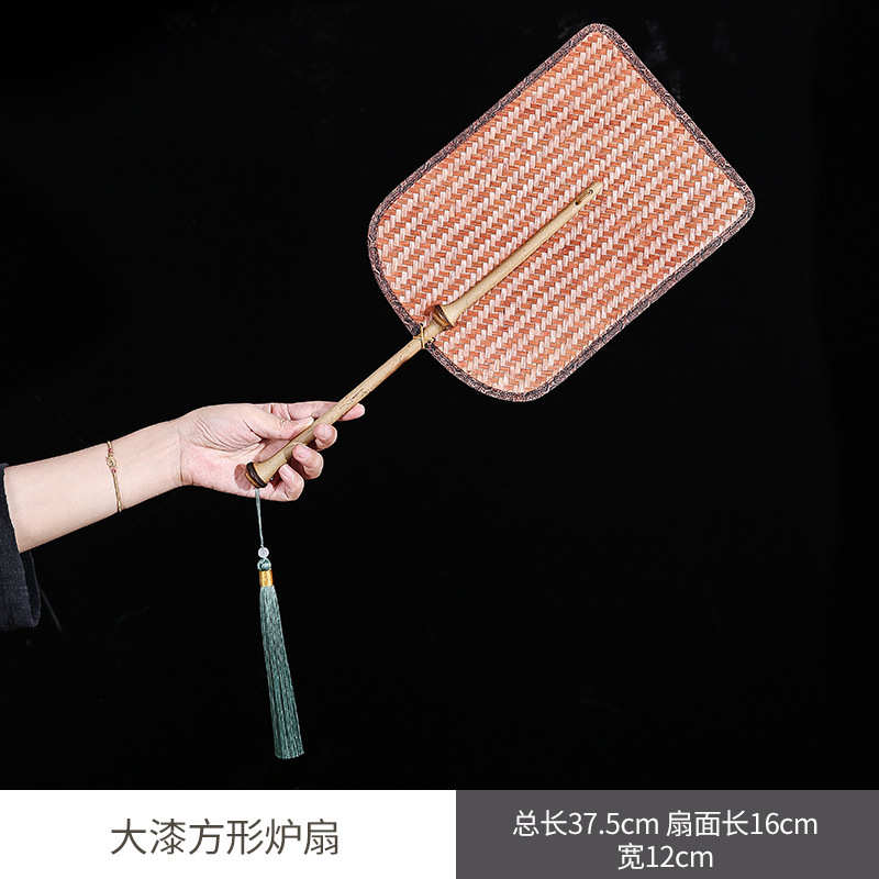 新手工复古竹编流苏缎面印花紫竹把手海棠扇创意如意折边扇围炉扇