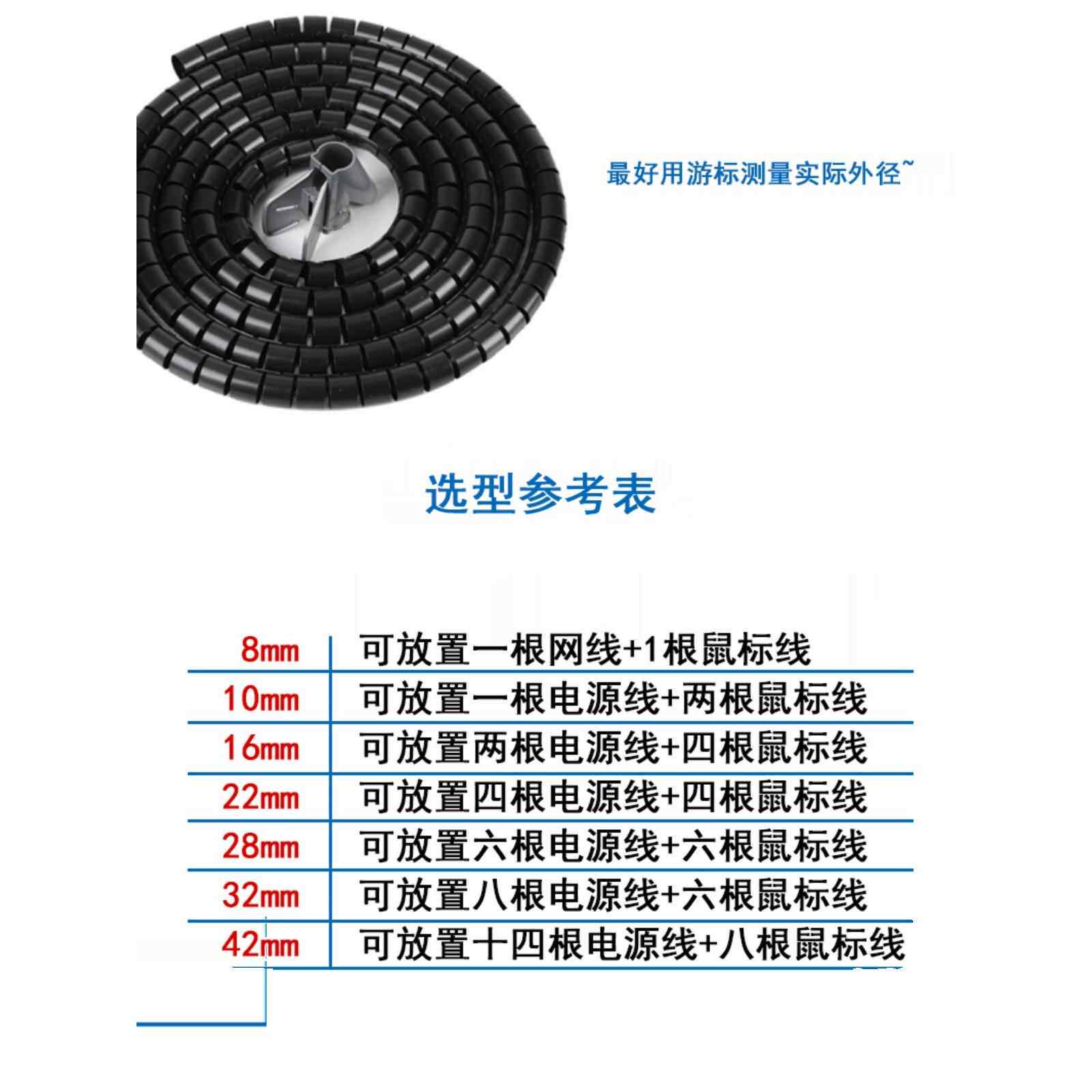 电线收纳整理包线管 电脑网线缠线管电缆线保护套缠绕管1卷送夹子