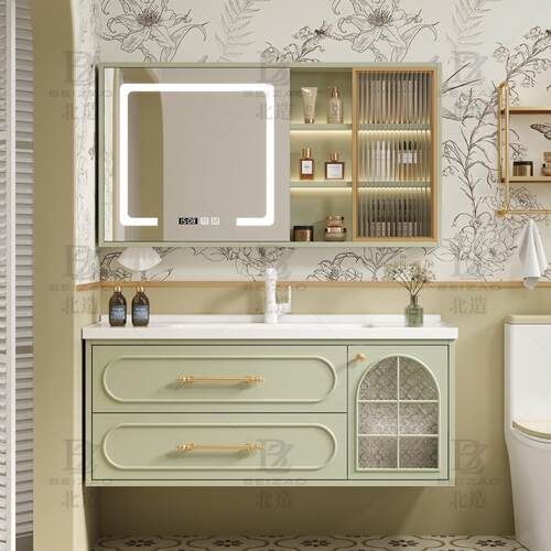 法式橡木浴室柜组合陶瓷一体盆洗手台卫生间洗手池奶油风洗脸盆柜