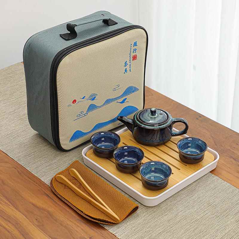 高档厂家直销沙金旅功夫茶行商具便套捷装一壶四杯务伴手礼品定制