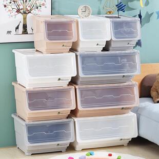 特大号前开 式翻盖收纳箱侧开 门玩具整理箱厨房零食塑料透明收纳