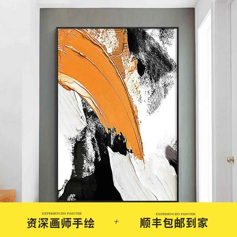 手绘油画抽象挂画现代简约走廊玄关浅色壁画手工轻奢简单装饰画