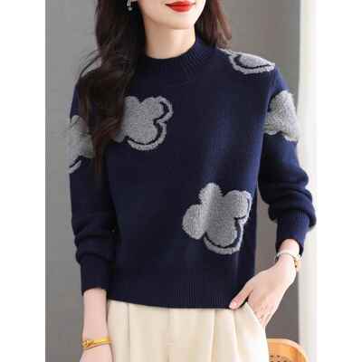 半高领绣花毛衣女秋冬2025新款小个子短款加厚打底衫洋气内搭上衣