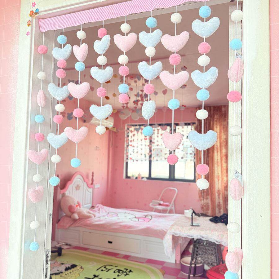 少女心韩式可爱粉色桃爱心免打孔挂件房门挂饰小门帘隔断吊帘线帘