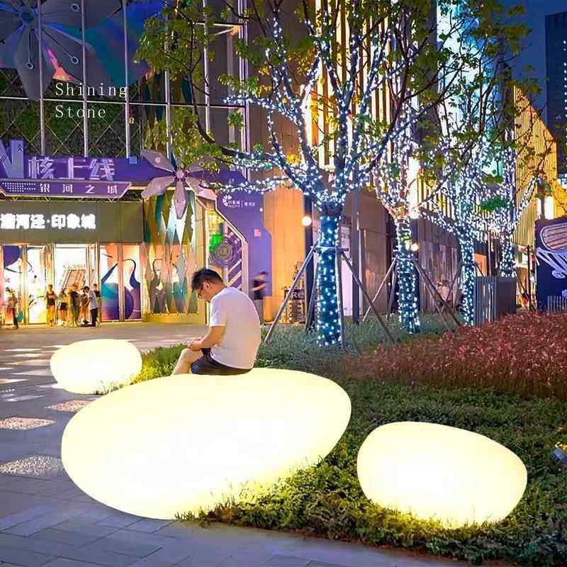 太阳能院灯外草坪发光坐凳庭酒店商户场公发光石头头园亮化大石装