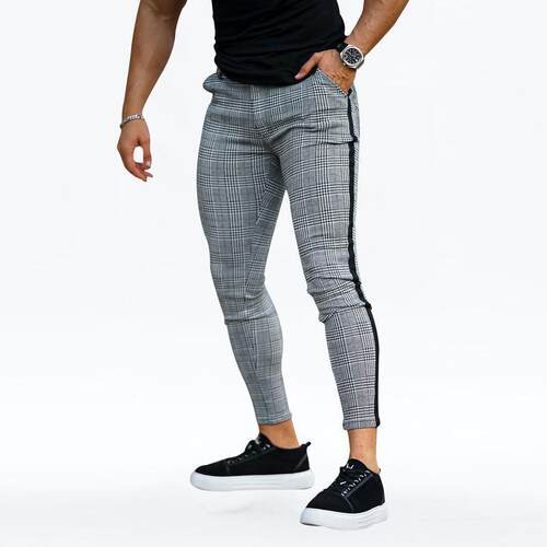 I 14999 Men's plaid print casual pants 士格子印花休闲长裤