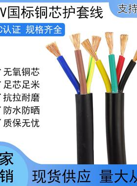 国标纯铜RVV电源线2/3/4芯0.5 0.75 1 1.5 2.5平方黑色白色护套线