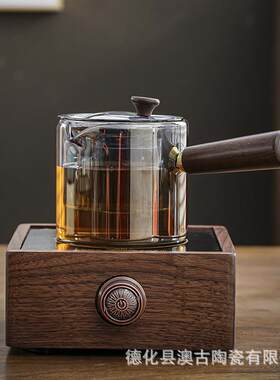 整套实木电陶围炉茶具套组煮茶炉耐高温蒸玻璃茶壶非电磁炉茶家用