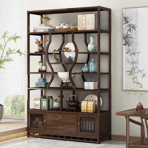 博古架实木中式茶柜置物架茶叶展示架茶室摆件收纳架茶桌茶具架子