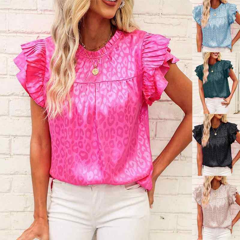 Top Womens Neck Wave Sleeve Leaf Lotus All-match Fashion