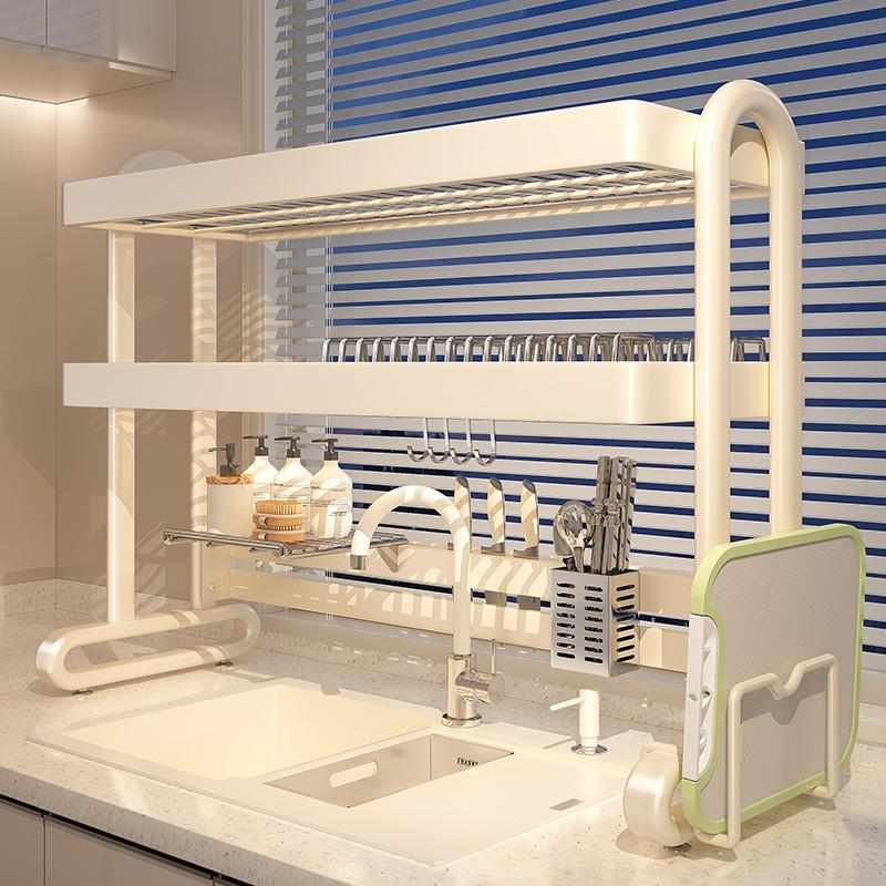 不锈钢厨房水槽置物架碗碟收纳水池上方多功能家用放碗盘沥水碗架