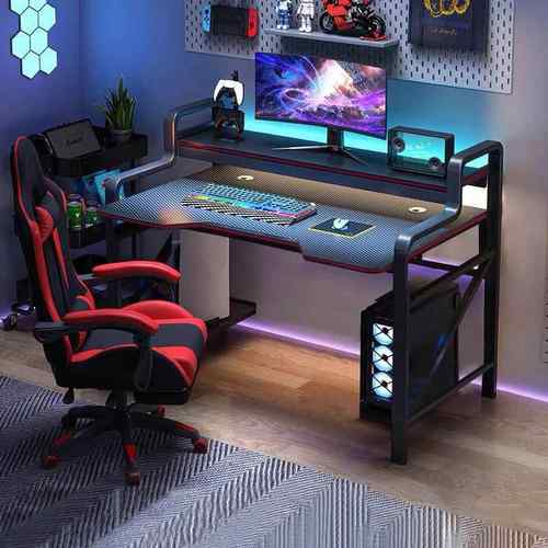 电脑桌台式家用电竞游戏桌办公书桌简约书房写字桌子碳纤纹电脑桌