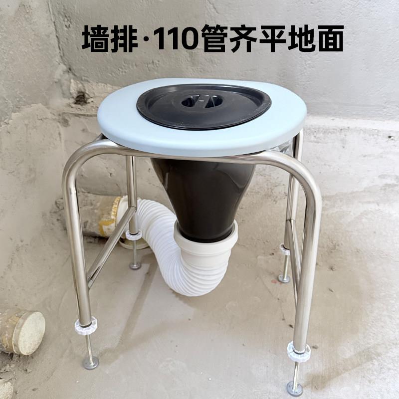 墙排装修临时马桶可调高壁挂式简易马桶工地可冲水大号大便漏斗式