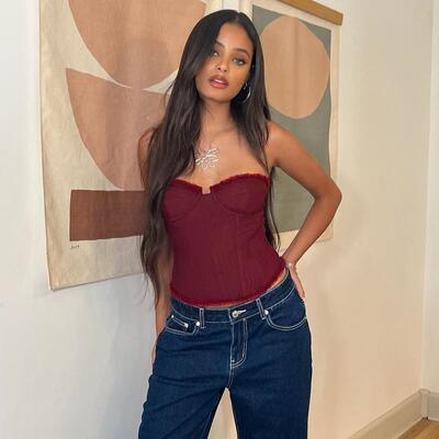 Women Y2k Bustier Corset Tops Sexy Strapless Lace Up Boned