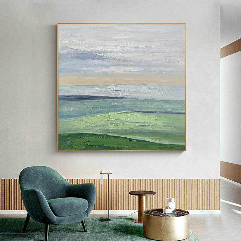 纯手绘油画抽象玄关挂画小清新风景壁画极简厚肌理装饰画餐厅大幅