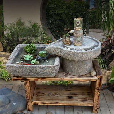 水磨坊创石意院鱼池庭景观造景花园客BRX厅磨喷泉流石槽水装饰摆