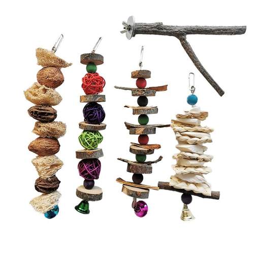 中小鹦鹉玩具彩珠藤球串墨鱼骨丝瓜小鸟撕咬用品树杈站杆站棍组合