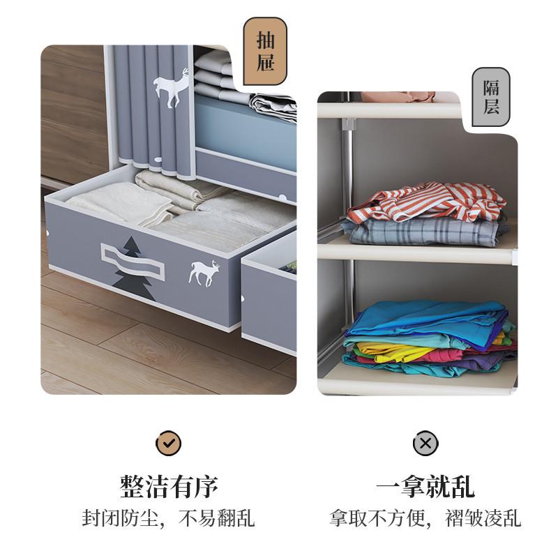 简易衣柜出租房用钢管结实耐用布艺带抽屉布衣柜家用卧室收纳郑之
