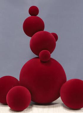 现代植绒创意红色树雪家人脂装摆件居样板房KBN客厅茶几玄关柜软