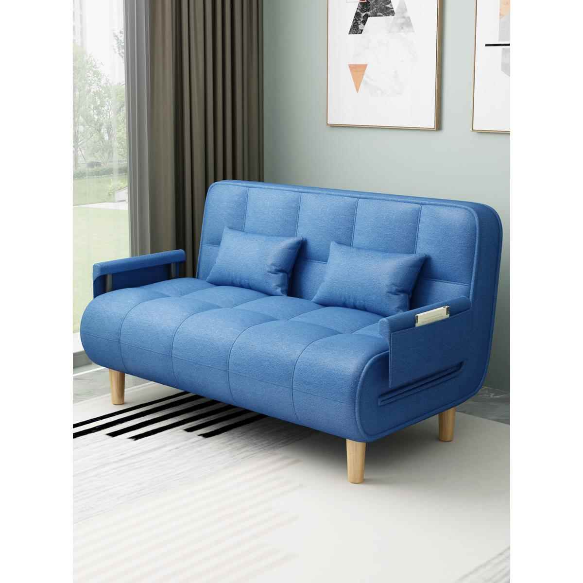 户A9L木布艺发床两实用多沙功能折叠出租房小SKP型客厅卧室双人简