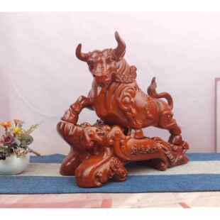 檀实木雕刻动物生肖牛摆件木质品创黑意家居摆工艺礼财运牛L005设