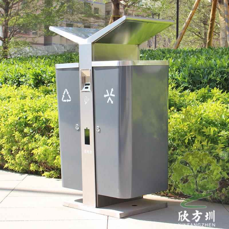 户外小区城市街道喷粉两连体分类不锈钢垃圾桶广场环卫金属果皮箱
