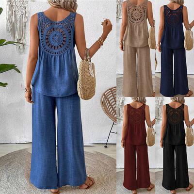 Plain Sleeveless Tank Leg Pants Set Casual Two Outfits Y2K