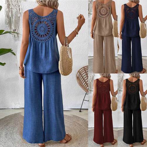 Plain Sleeveless Tank Leg Pants Set Casual Two Outfits Y2K