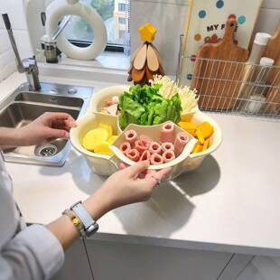 火锅盘分格旋转双层创意多功能蔬菜拼盘火锅备菜神器带沥水篮整套