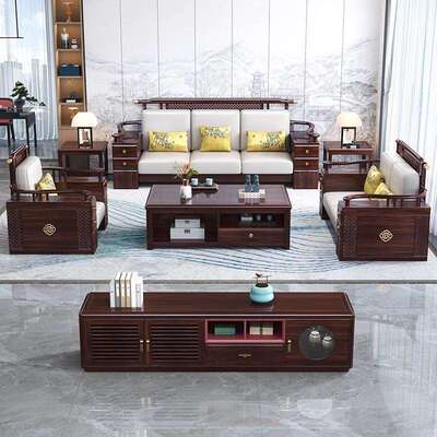 新中式乌金木沙发家用简沙约大户型客全实厅大WIM木储物发厂家