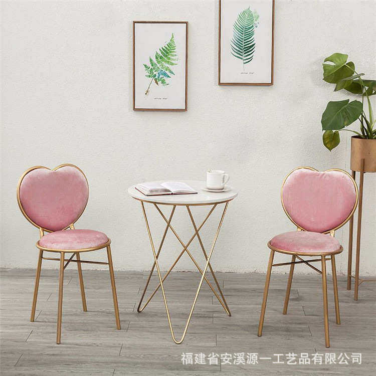 北欧美甲会现代所金色简约梳妆休闲桌椅店咖啡洽谈餐厅组合椅