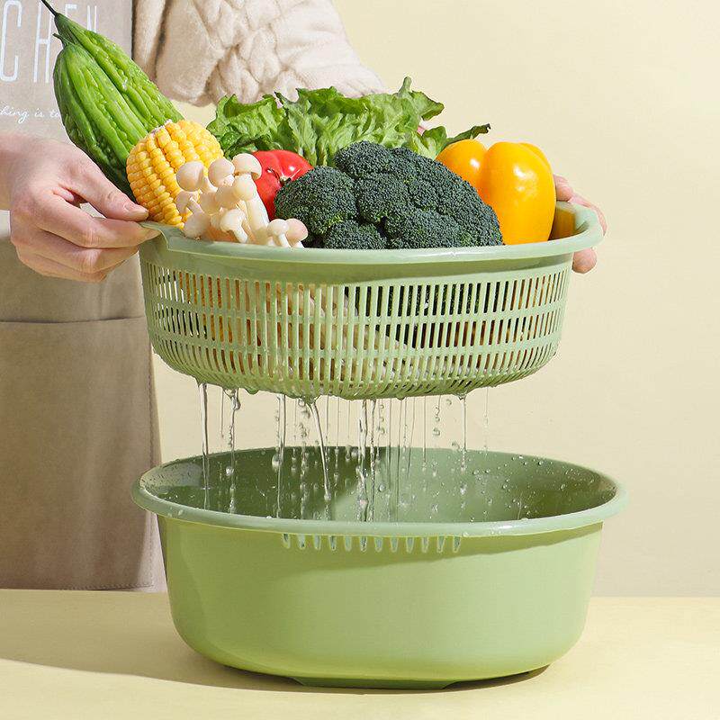 厨房双层塑料滴水篮洗菜盆洗水果篮多用淘米器洗菜篮沥水篮滤水筛