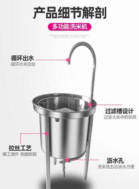 乐创50KG全自动不锈钢洗米机 水压式淘米机 商用洗米机免插电