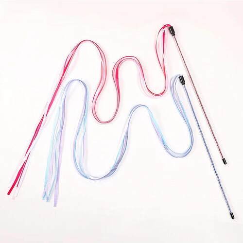Interactive Cats Toys Long Satin Ribbon Cat Teaser Rod Toy K
