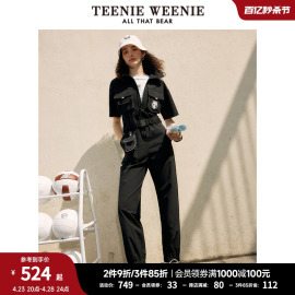 TeenieWeenie小熊合身连体工装裤休闲裤长裤黑色时尚裤子女夏