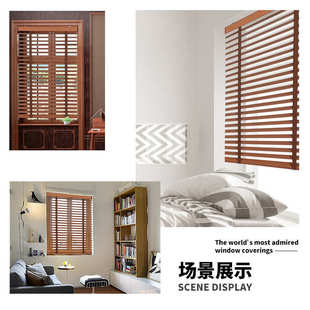实木百叶帘新中式电动木百叶窗帘客厅书房茶室防水防污防霉高遮光