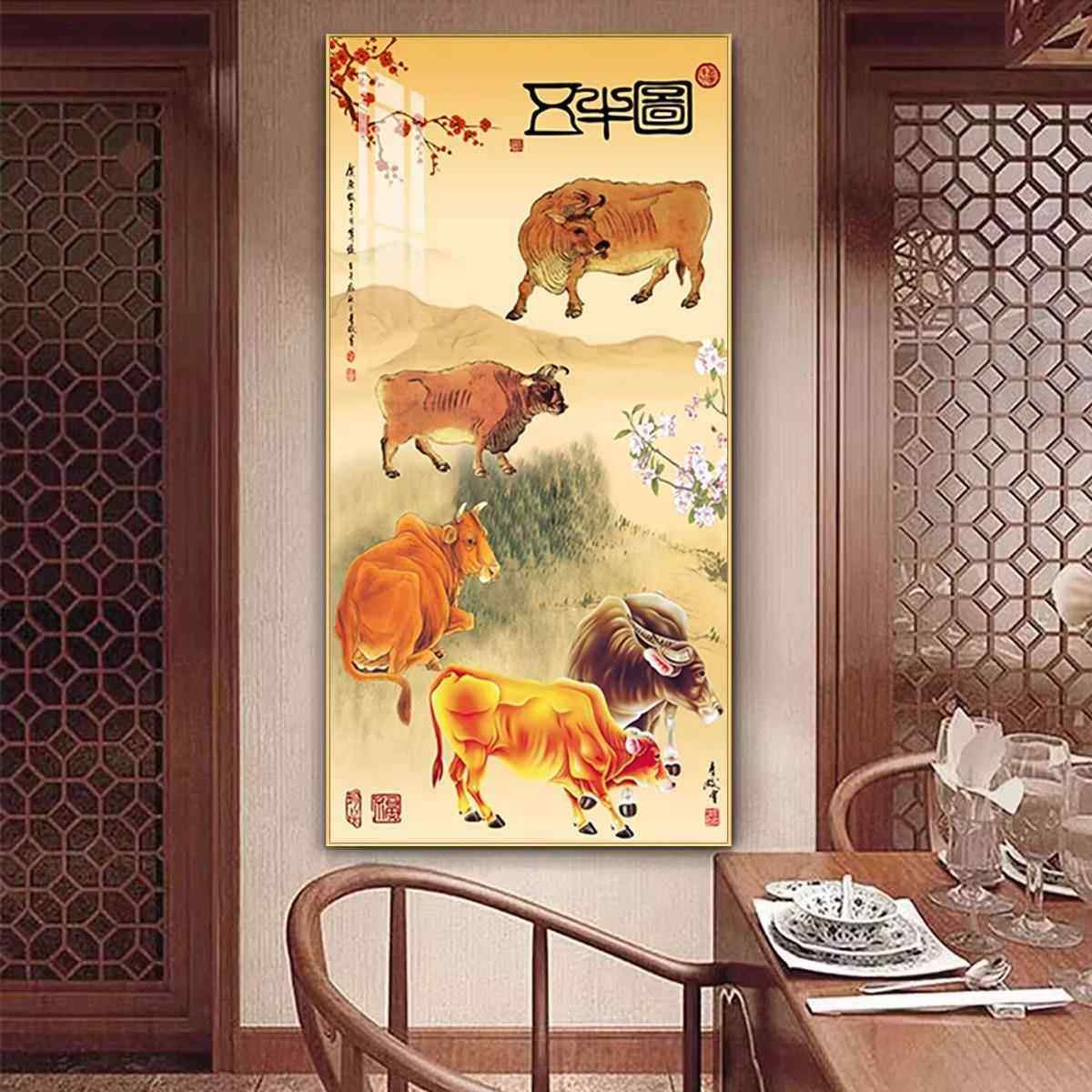 五牛图玄关客厅装饰画国画牛气冲天扭转干坤办公室新中式高清挂画,家居饰品,现代装饰画,淘宝优惠券,粉丝福利购,淘宝优惠卷