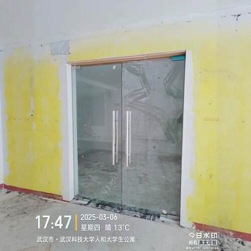 武汉厂家加工安装双玻百叶隔断钢化玻璃门不锈钢玻璃门地弹簧门