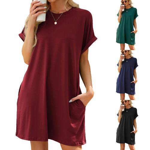 Women's Casual T-Shirt Dress with Pockets Short Sleeve Shift