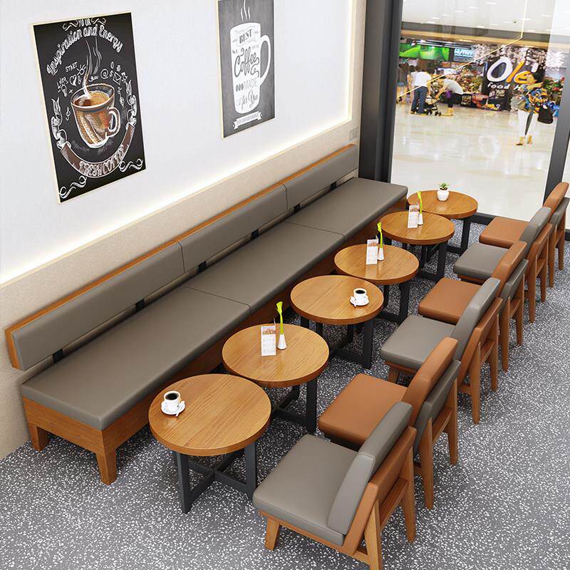 咖啡厅双人卡座沙发软包休闲 书吧商用餐饮蛋糕奶茶店实木桌椅组