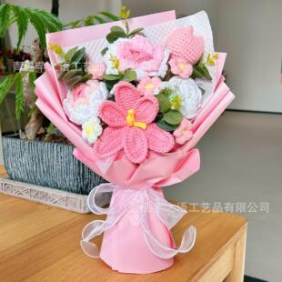 Artificial Flowers跨境外贸手工毛线钩织玫瑰郁金香手捧花束成品