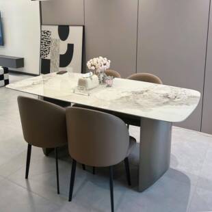 小户型现代简约意式 极简高端轻奢岩板餐桌设计师长方形饭桌家用吃