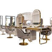 网红理发店镜台发廊单面双面大理石轻奢美发镜子带柜子剪发烫染桌