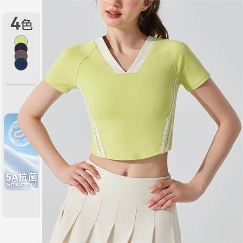 Yoga T-shirt Sports fitness short sleeved wind V-neck crop