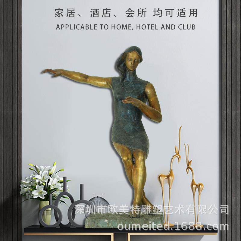 简约现代样板房铸铝欧式人物摆件玄关柜子桌面复古美女雕塑小品