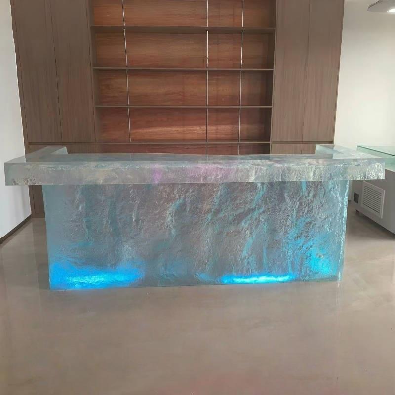 酒店高档透明岛台餐制作冰晶客厅设计师茶几透明树脂发光水晶吧台